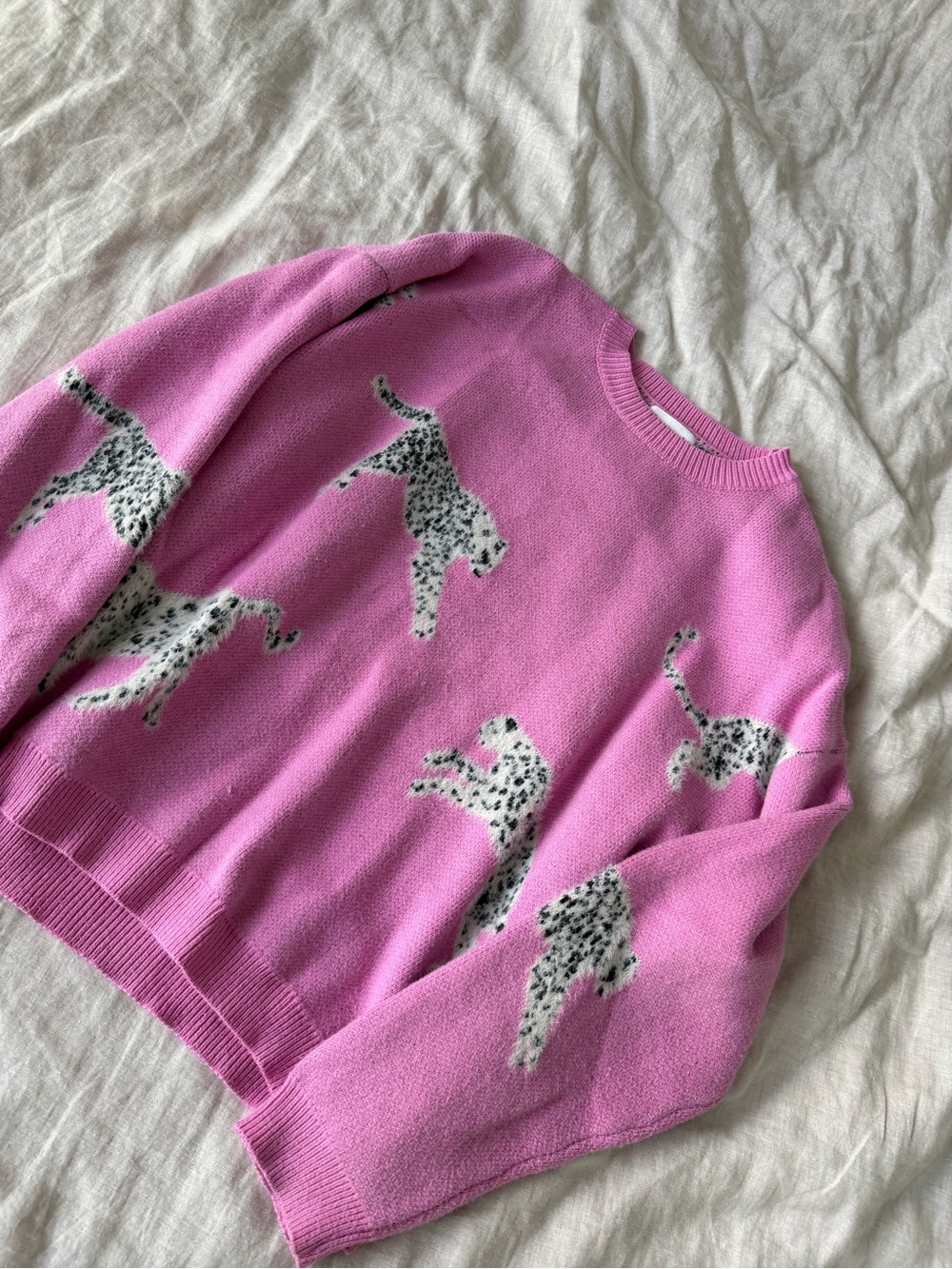 Pink Dalmatian-Print Crewneck Sweater